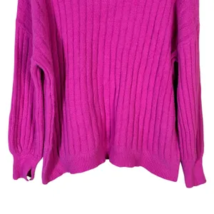 Aerie Ribbed Knit Pullover Magenta Pink Split Cuff Relaxed Sweater Size XS thumbnail 4