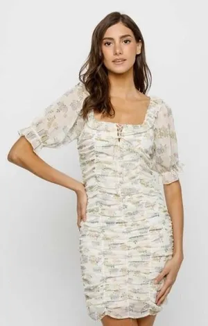 Storia Floral Mesh Ruched‎ Off Shoulder Mini Dress - M NWT thumbnail 1