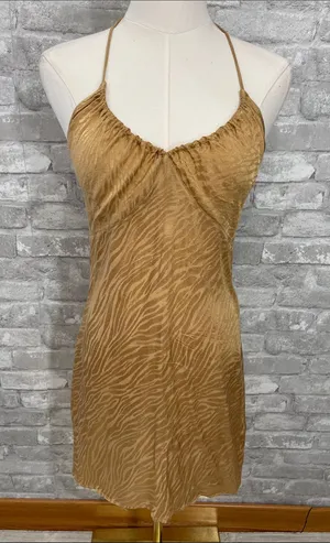 Motel Rocks Dress In Satin Zebra Caramel thumbnail 1