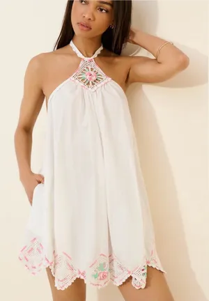 Free People Crochet Gardens Mini Dress size Large thumbnail 1