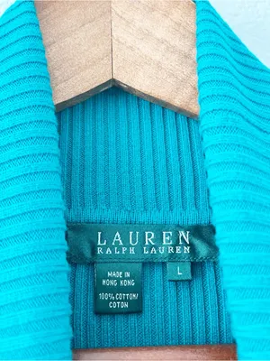 Vintage Lauren Ralph Lauren Teal Ribbed Cotton Turtleneck Sweater thumbnail 5