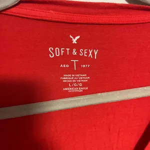 American Eagle Outfitters Bright Burnt Orange V-Neck Tee thumbnail 2