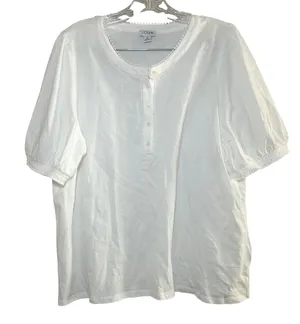 NWT J. Crew Smocked henley knit top white women's xl cottage coquette minimal thumbnail 1
