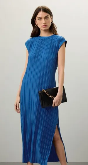 Atlein Navy Plisse‎ Midi Dress Small thumbnail 1