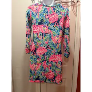 Lilly Pulitzer Dress‎ Womens Pink Blue Flamingo Pima Cotton Knit Shift XXS thumbnail 3