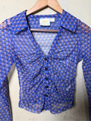 Maeve Sheer Ruched Button-Down Blouse Size XS thumbnail 9