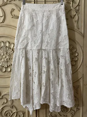 KARINA GRIMALDI 100% Cotton White Lace Tiered Eyelet Maxi Skirt Size Small thumbnail 1