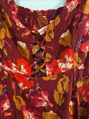 Free People Red Floral Tank Top thumbnail 3