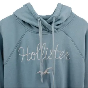 Y2K Hollister Baby Blue Spellout Hoodie Academia Preppy Comfort Coastal M thumbnail 3