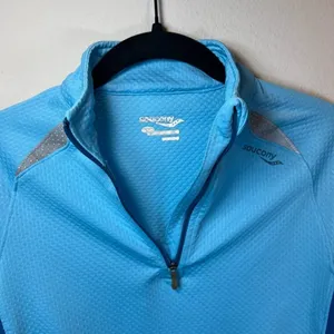 Saucony Athletic 1/4 Zip Pullover Shirt Blue Running Reflective Zip Pocket Small thumbnail 3