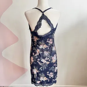 Blue Floral Lace Slip Dress Y2K Fairycore Coquette Retro Cottagecore‎ Medium thumbnail 3