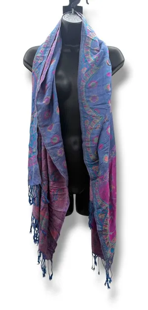 Jerusalem Pashmina Scarf Purple Pink Blue 100% Cashmere Paisley Fringe Wrap thumbnail 1