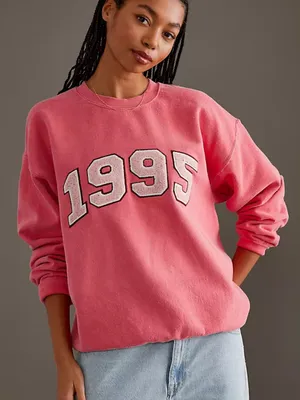 Anthropologie Pink 1995 Crewneck Sweatshirt Womens M Oversized Casual Athlesuire thumbnail 1