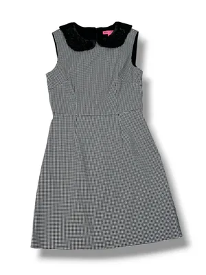 Betsey Johnson Lace Collar Houndstooth Sheath Dress Black White Sz 6 Sleeveless thumbnail 14