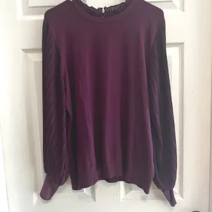 Plum Purple‎ Sweater with Pleated Bishop Sleeves Ruffle Mock Neck Size Medium thumbnail 6