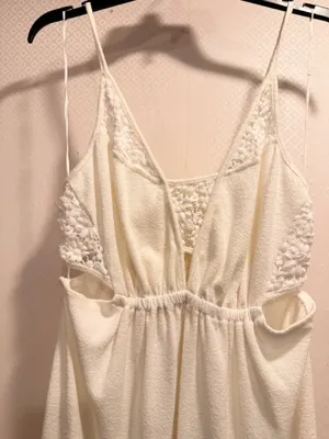 Anthropologie Daily Practice Cream Terry Lace Panel Midi Dress Side Slit Size M thumbnail 5
