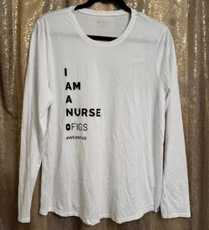 FIGS I am a nurse White Black Graphic Long Sleeve Underscrub Shirt Large NWT thumbnail 1