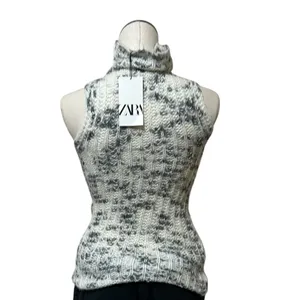 NWT ZARA Bloggers Fav Contrast Wool Blend Sweater Vest Top Turtleneck thumbnail 3