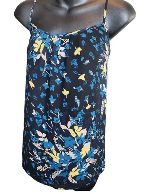 Loft Sheer Black, Yellow & Teal Floral Print Sleeveless Top Size Medium thumbnail 1