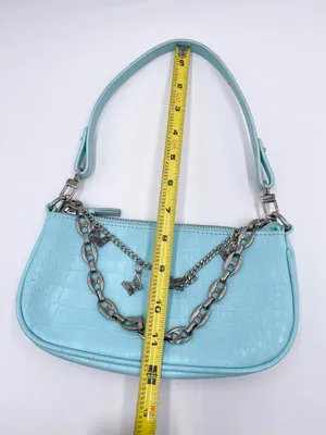 American Vintage Vintage Y2K Mini Bag Purse Baby Blue Croc Embossed Faux Leather Butterfly Charm thumbnail 9