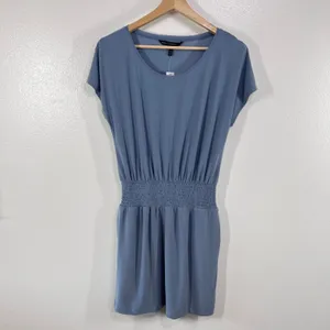 White House Black Market Light Blue Smocked Waist Dress‎ Small Cap Sleeves Midi thumbnail 2