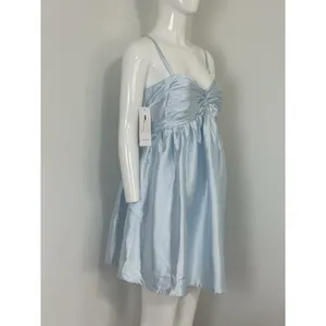 NWT Womens Baby Blue Satin Mini Dress Lace Up Corset Back Spaghetti Strap⁠ 8 thumbnail 3