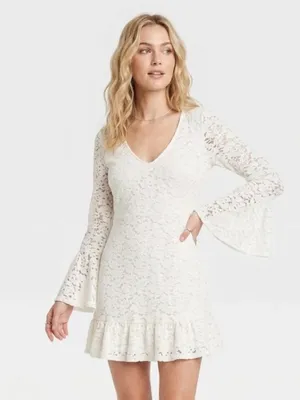 Wild Fable cream floral lace skater dress thumbnail 1