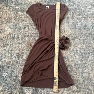 Wilfred Aritzia Lune Mini Dress Brown Short Sleeve Tie Wrap Women's M thumbnail 7