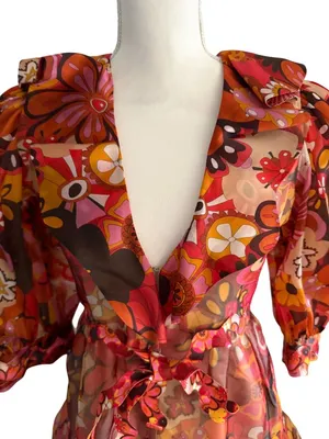 CELIA Floral Multicolor Sheer A Line Dress Size XS thumbnail 7