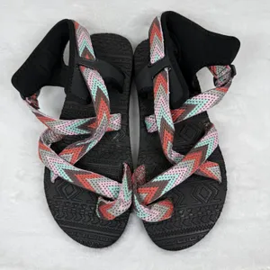 Muk Luks Sport Strappy Sandals Womens‎ Multicolor Chevron Boho Outdoor Sandals 9 thumbnail 2