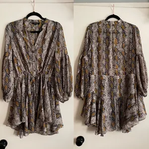 12th Tribe snakeskin snake python animal print button down long billowy balloon sleeve swing dress thumbnail 9