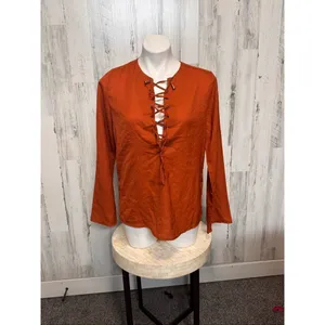 Truth NYC Rust Orange Lace-Up Blouse Women’s Size M thumbnail 4