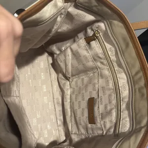 Michael Kors Montauk Nylon & Leather Shoulder Bag/Purse Khaki/Tan gold hardware thumbnail 9