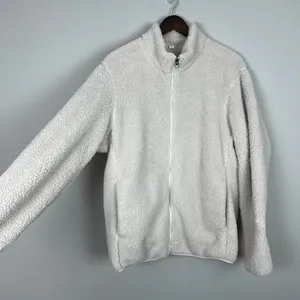 Uniqlo Fleece Sherpa Jacket Womens Medium Cream High Neck Full Zip‎ Front Cozy M thumbnail 13