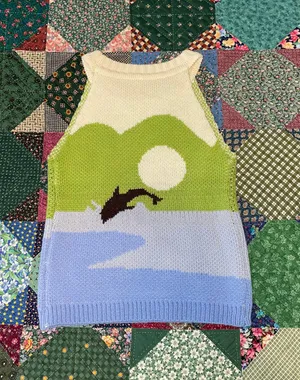 Amazon Knit High Neck Tank with Summer Dolphin Print thumbnail 3