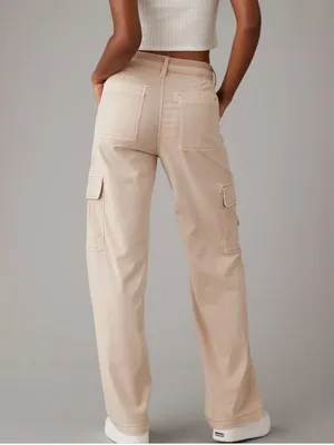 American Eagle Outfitters Ivory Beige Baggy Wide Leg Cargo Pants W Drawstring 4 thumbnail 3