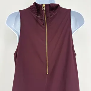 Athleta Initiative Mock Neck Mini Shift Dress Women SM Tall Plum Sleeveless Zip thumbnail 7