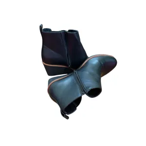 Black Faux Leather Wedge Ankle Boots Side Zipper Elastic‎ Gore Womens Size 10 thumbnail 2