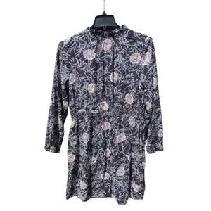 LOFT NWOT Black Purple Floral Ruffle Neck Long Sleeve Elastic Waist Dress‎ Large thumbnail 4