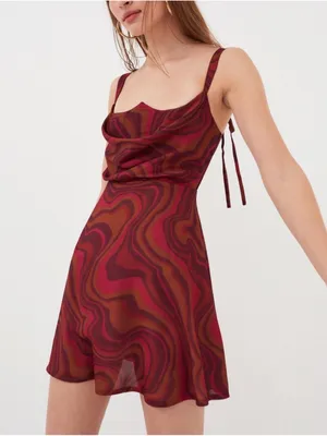 NWT For Love & Lemons Eleanor Dress Red Swirl Print Mini Size small S thumbnail 1