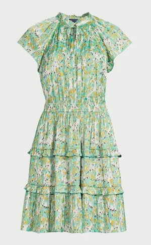 Scoop Womens Dress Sz XS Blurred Ikat Satin Ruffle Mini Cap Sleeve Cottagecore thumbnail 1