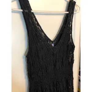 Free People sheer black floral lace mini dress with a beaded v-neck thumbnail 5