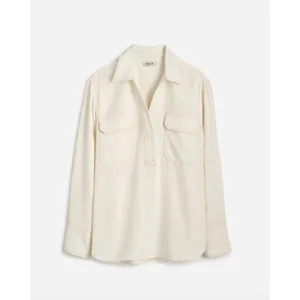 Madewell Contrast Stitch Popover Shirt Blouse Winter White Long Sleeve M NWT thumbnail 6