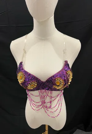Purple sequin bralette with flower details and beaded straps. Size: S thumbnail 1