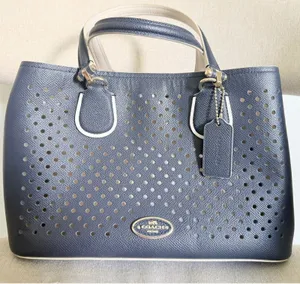 Coach Prince Street Perforated Leather Satchel Tote Navy Blue Crossbody Bag thumbnail 1