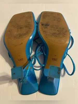 Zara Turquoise Strappy Square-Toe Heeled Sandals thumbnail 7