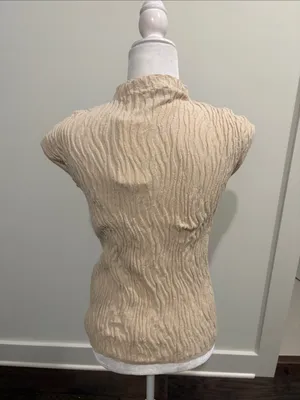 New With Tags Zara Beige Knit Textured Funnel Neck Top Sz M thumbnail 11