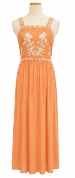 En Crème Embroidered Maxi Dress – Size Large Orange thumbnail 1