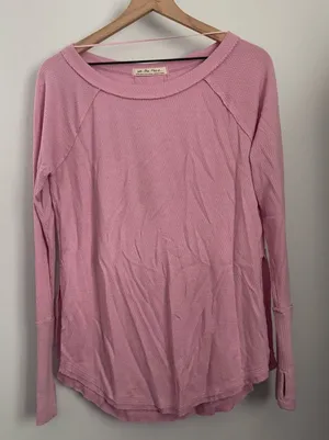 Free People XS Snowy Thermal Oversized Tunic Light Pink Relaxed Lounge Preppy thumbnail 1