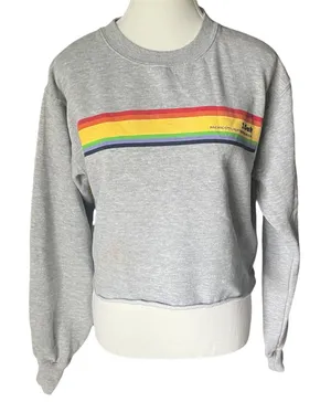 John Galt Brandy Melville Gray Rainbow Stripe Cropped Sweatshirt‎ Small OS thumbnail 1